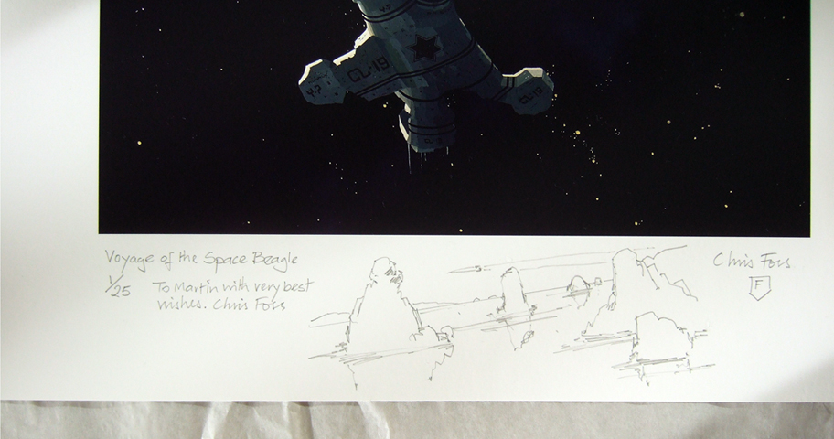 Bottom of Voyage of the Space Beagle print with sketch